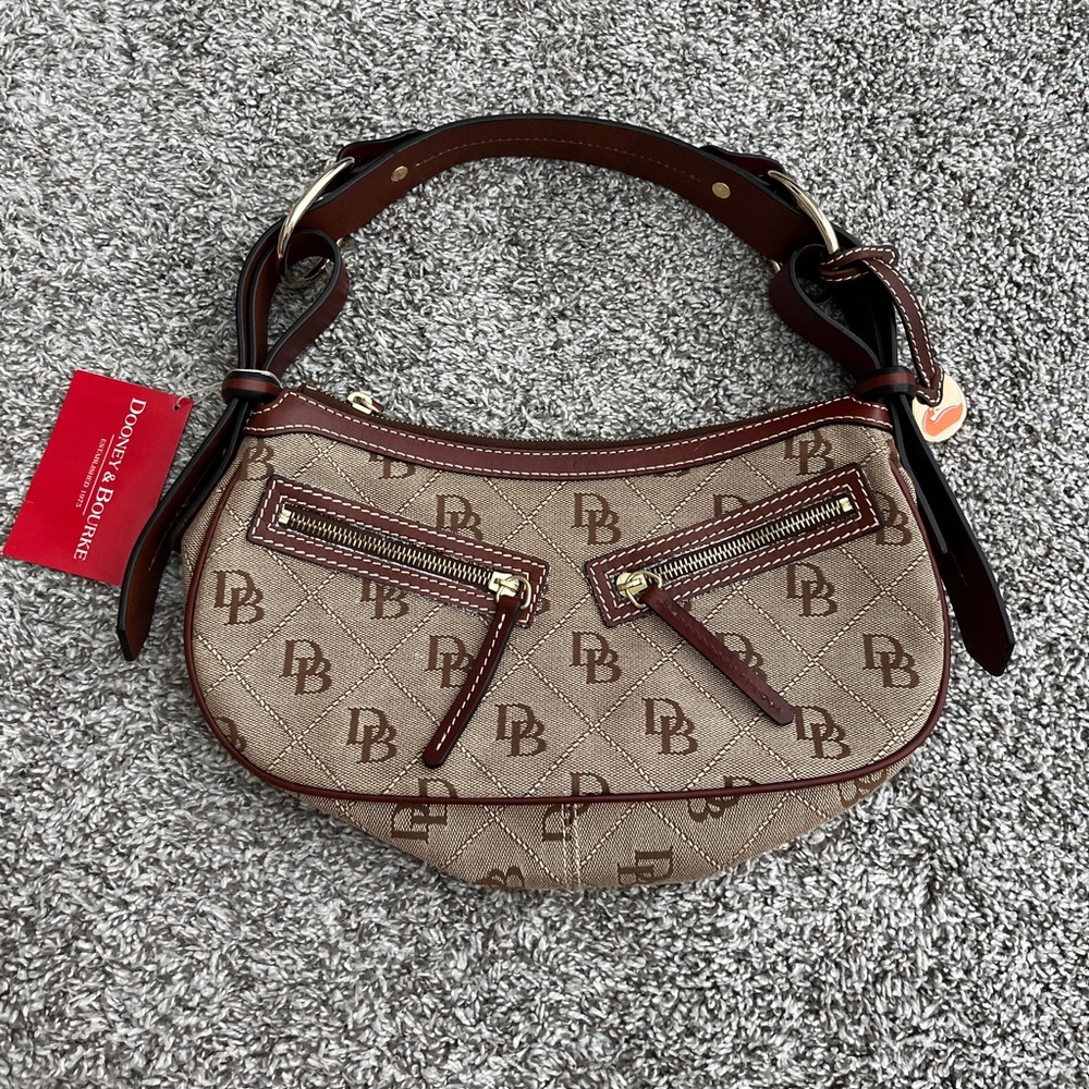 NWT Dooney & Bourke Brown Logo Shoulder Moon Bag